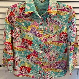 Robert Graham Embroidered Detailed Colorful Trees Flowers Shirt - Size Small